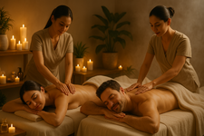 Pareja recibiendo un masaje en el spa